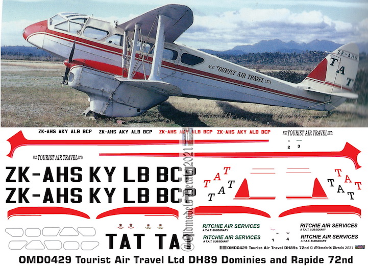 (image for) OMD0429 DH89 Rapide / Dominie Tourist Air Travel Ltd