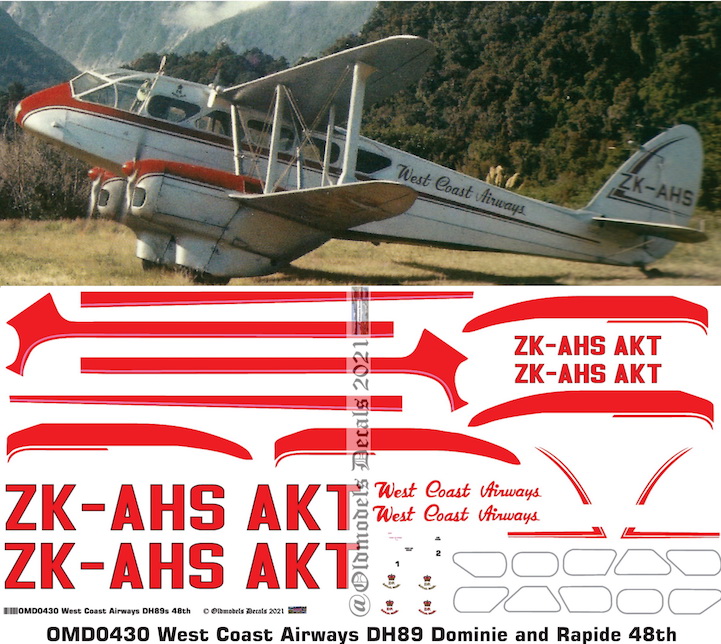 (image for) OMD0430 DH89 Rapide / Dominie West Coast Airways