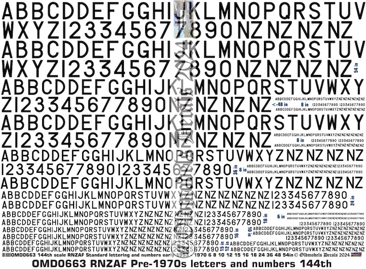 (image for) OMD0663 RNZAF Pre-1970 Letters & Numbers (various sizes)