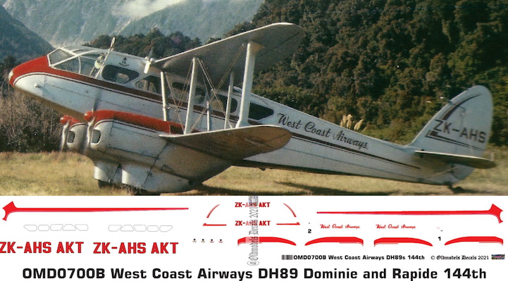 (image for) OMD0700B DH89 Rapide / Dominie West Coast Airways