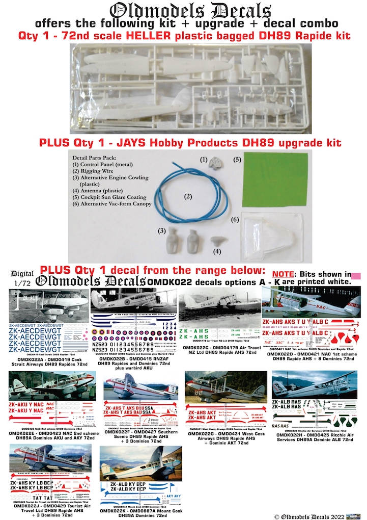 OMDK022 DH89 Rapide Plastic Model Kit & Decal Bundle