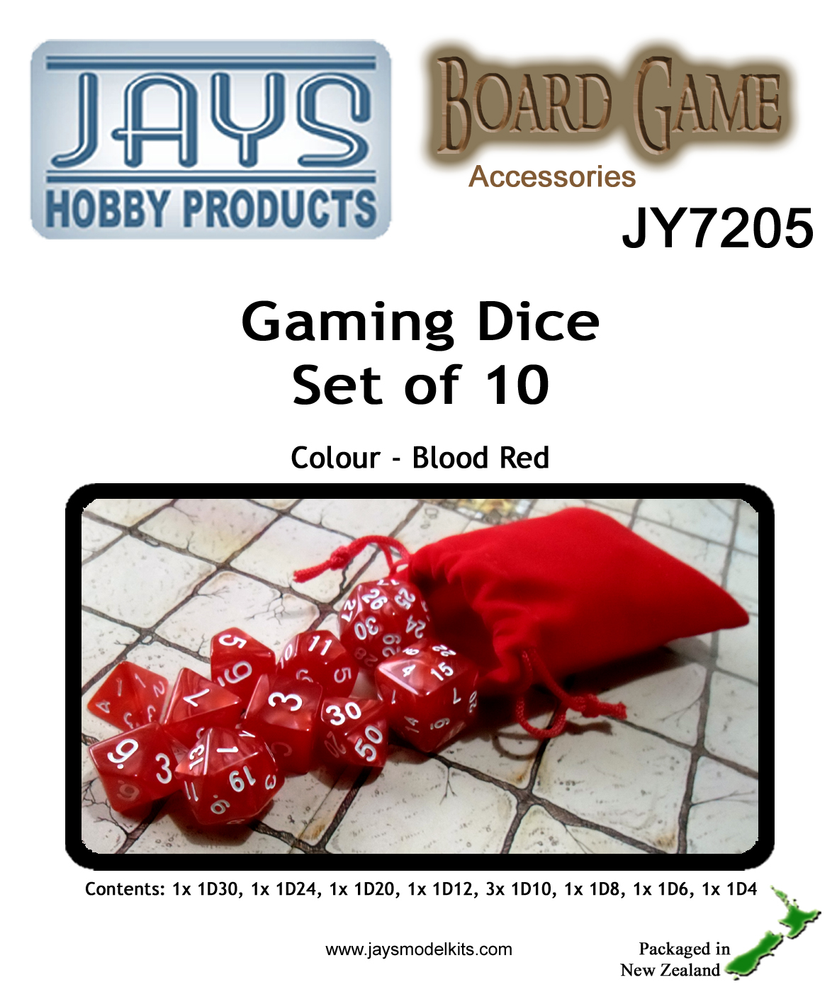 JY7205 Gaming Dice Set of Ten - Colour: Blood Red